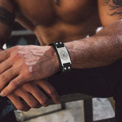 Norse Viking Compass Leather Wristband Son Bracelet