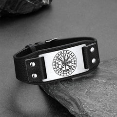 Norse Viking Compass Leather Wristband Son Bracelet