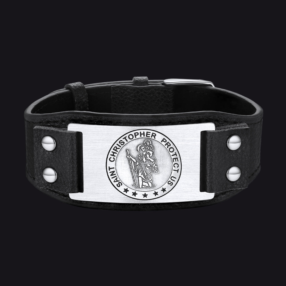 Saint Floriant PU Cuff Leather Wristband Bracelet