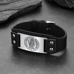 Saint Floriant PU Cuff Leather Wristband Bracelet