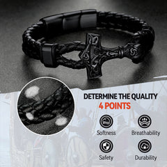Pulseira de couro trançado Viking Thors Hammer Mjolnir para presente