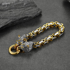 Pulseira de presente com corrente e cabeça de lobo viking