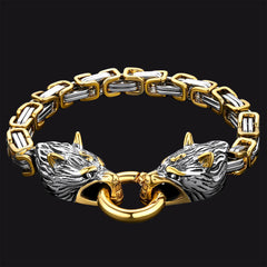Pulseira de presente com corrente e cabeça de lobo viking