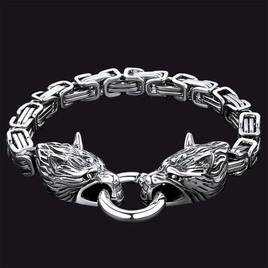 Pulseira de presente com corrente e cabeça de lobo viking