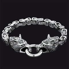 Pulseira de presente com corrente e cabeça de lobo viking