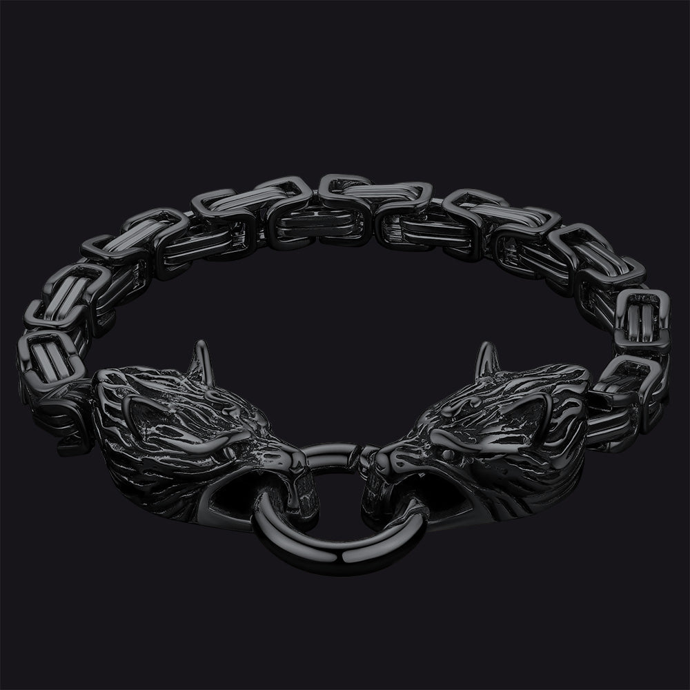 Pulseira de presente com corrente e cabeça de lobo viking