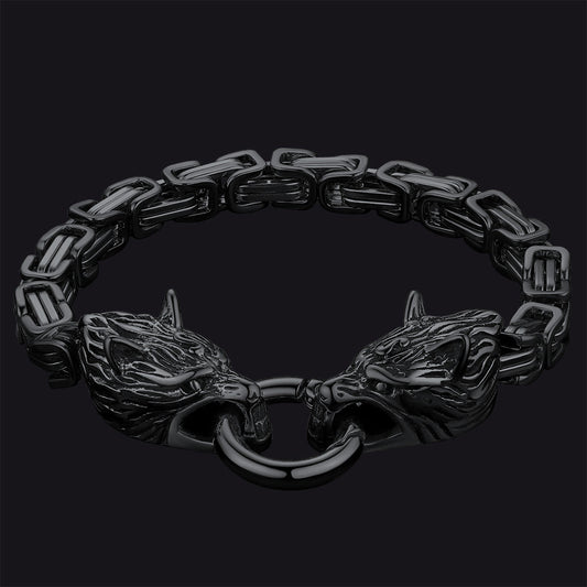 Pulseira de presente com corrente e cabeça de lobo viking