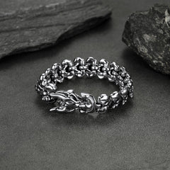 Pulseira Punk de Aço Inoxidável com Cabeça de Dragão Viking