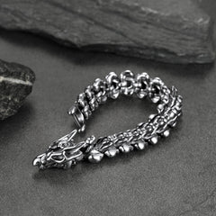 Pulseira Punk de Aço Inoxidável com Cabeça de Dragão Viking