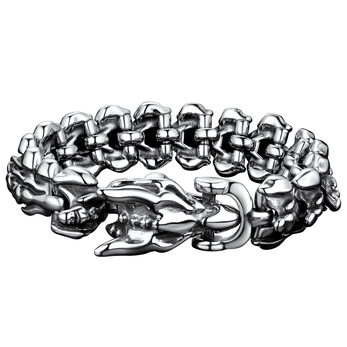Pulseira Punk de Aço Inoxidável com Cabeça de Dragão Viking