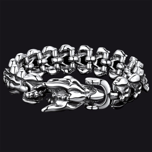 Pulseira Punk de Aço Inoxidável com Cabeça de Dragão Viking
