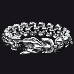 Pulseira Punk de Aço Inoxidável com Cabeça de Dragão Viking