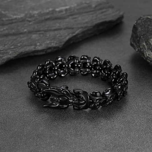 Pulseira Punk de Aço Inoxidável com Cabeça de Dragão Viking