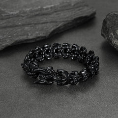 Pulseira Punk de Aço Inoxidável com Cabeça de Dragão Viking