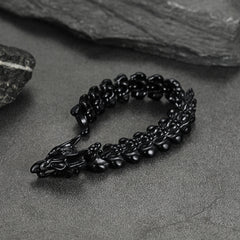 Pulseira Punk de Aço Inoxidável com Cabeça de Dragão Viking