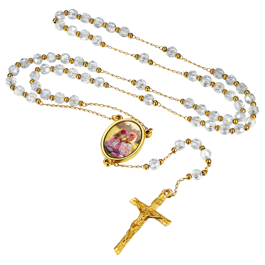 Personalisierte Foto Rosenkranz Perlen Kreuz Halskette Bild Frauen Männer