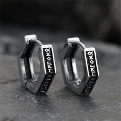 Brincos de argola Viking Rune Viking Hexagon Rune para homens