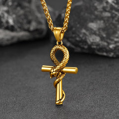 Colar de cruz de cobra Ankh, pingente de serpente egípcia antiga, masculino e feminino