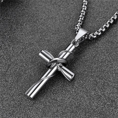 Colar com pingente de cruz e anel de halo cristão masculino