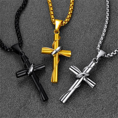 Colar com pingente de cruz e anel de halo cristão masculino