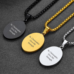 Colar masculino oval cristão com medalha de proteção de São Cristóvão
