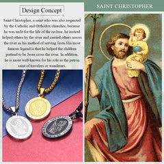 Colar masculino oval cristão com medalha de proteção de São Cristóvão