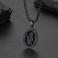 Colar masculino oval cristão com medalha de proteção de São Cristóvão