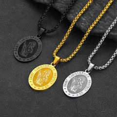 Colar masculino oval cristão com medalha de proteção de São Cristóvão