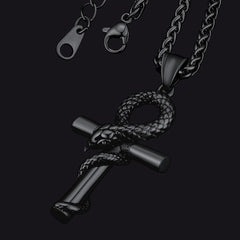 Colar de cruz de cobra Ankh, pingente de serpente egípcia antiga, masculino e feminino