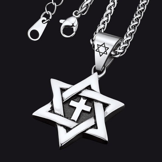 Jüdische Davidstern-Kreuz-Halskette für Herren