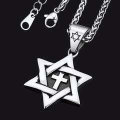 Jüdische Davidstern-Kreuz-Halskette für Herren