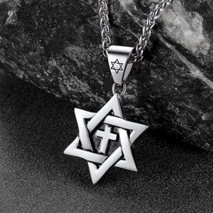 Jüdische Davidstern-Kreuz-Halskette für Herren