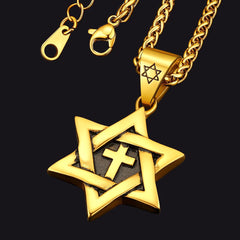 Jüdische Davidstern-Kreuz-Halskette für Herren
