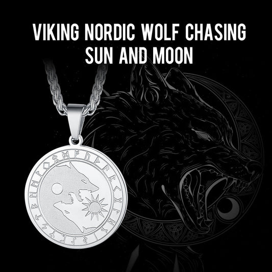Wikinger Wolf Münze Halskette Männer Runen