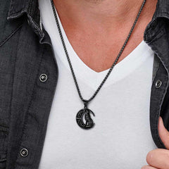 Colar com pingente de lobo celta viking lua crescente masculino