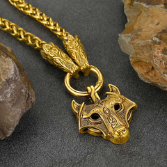Colar com pingente de lobo viking, corrente de corda de lobo para homens