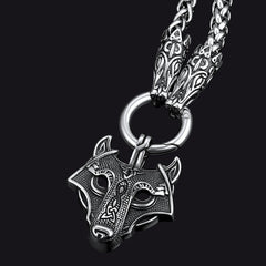 Colar com pingente de lobo viking, corrente de corda de lobo para homens
