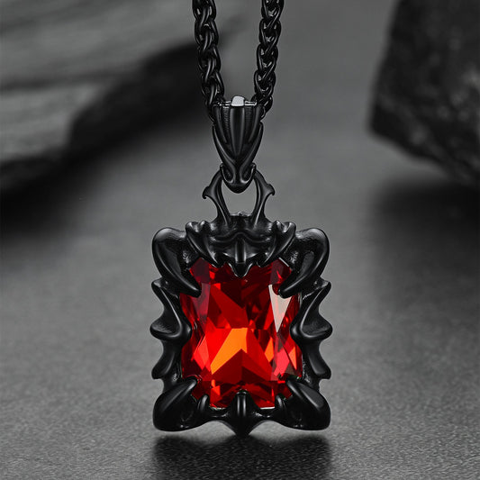 Gothic Kristall Rubin Drachenklaue Halskette Herren