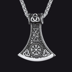 Colar com pingente Viking Battle Axe e bússola masculino