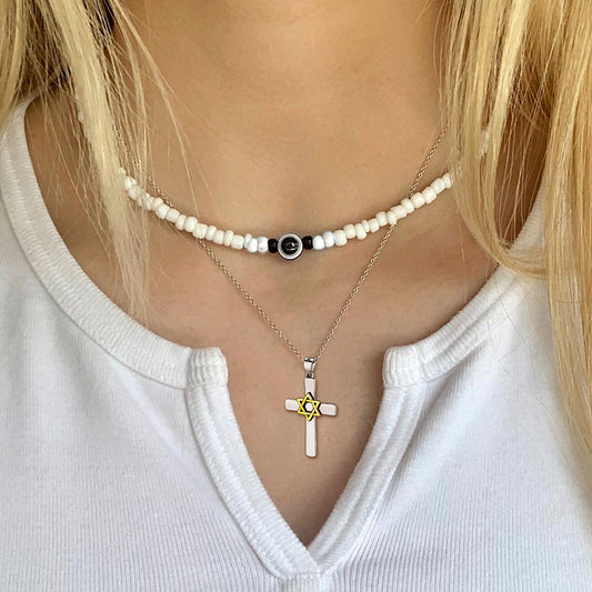 Silber Kreuz Stern David Anhänger Halskette Männer Frauen