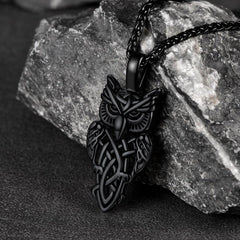Colar com pingente de coruja celta e amuleto, joia masculina