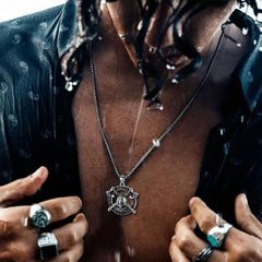 Viking Axe Helmet Pendant Necklace Men Runes