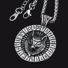 Wikinger-Wolfsmedaillen-Halskette mit Runenschmuck für Männer