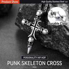 Vintage Totenkopf Kreuz Halskette Herren Edelstahl