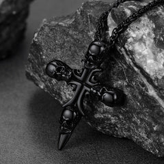 Vintage Totenkopf Kreuz Halskette Herren Edelstahl