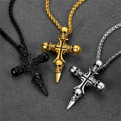 Vintage Totenkopf Kreuz Halskette Herren Edelstahl
