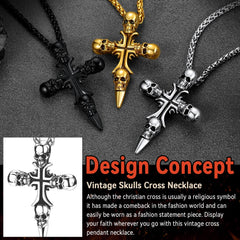 Vintage Totenkopf Kreuz Halskette Herren Edelstahl