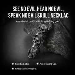 See No Evil Hear No Evil Speak No Evil Totenkopf Halskette Herren