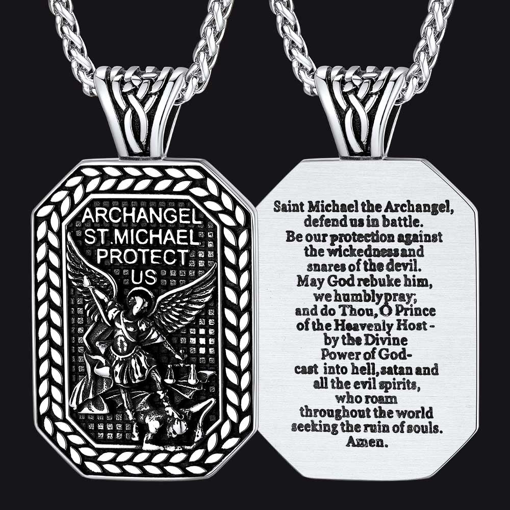 Colar com pingente de placa de cachorro Arcanjo São Miguel para homens