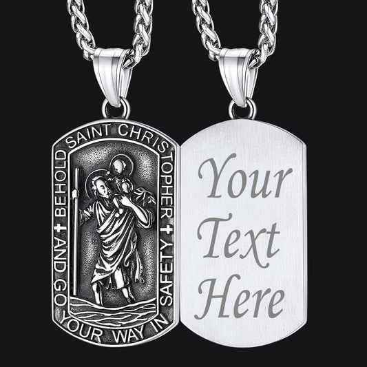 Gravierte Saint Christopher Dog Tag Halskette Herren